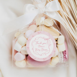 Daity bow Pink Hand gezeichnet Wavy Rahmen danke Runder Aufkleber