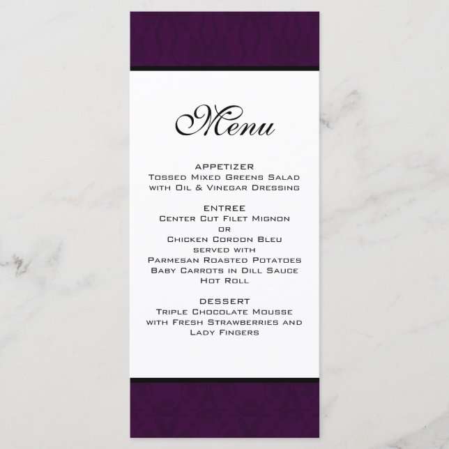 Dak Plum Damask Wedding Menu Menükarte (Vorderseite)