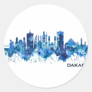 Dakar Senegal Skyline Blue Runder Aufkleber
