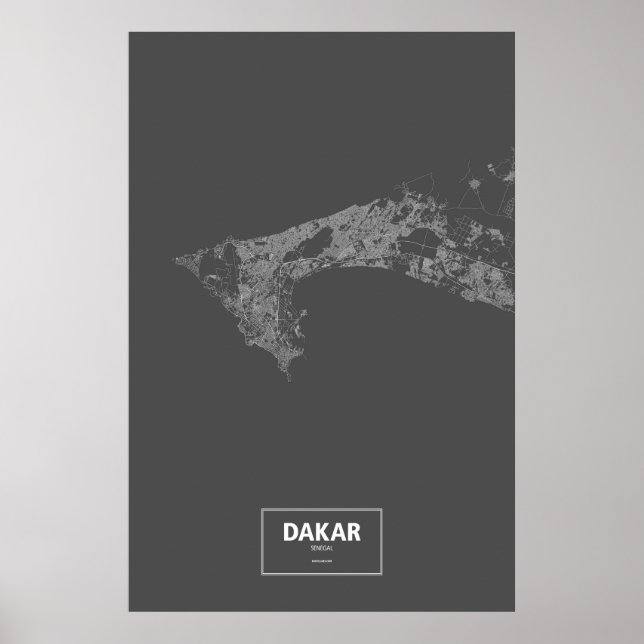 Dakar, Senegal (weiß auf Schwarzem) Poster (Vorne)