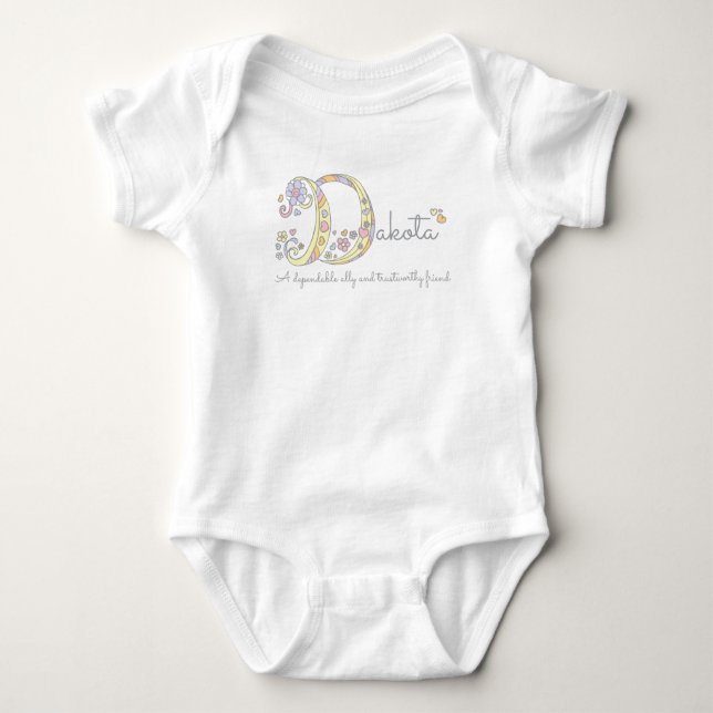 Dakota Girls D Name bedeutet Monogramm Baby Beklei Baby Strampler (Vorderseite)