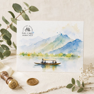 Dal Lake Kaschmir Minimal luftige Aquarell-Reise Feiertagspostkarte