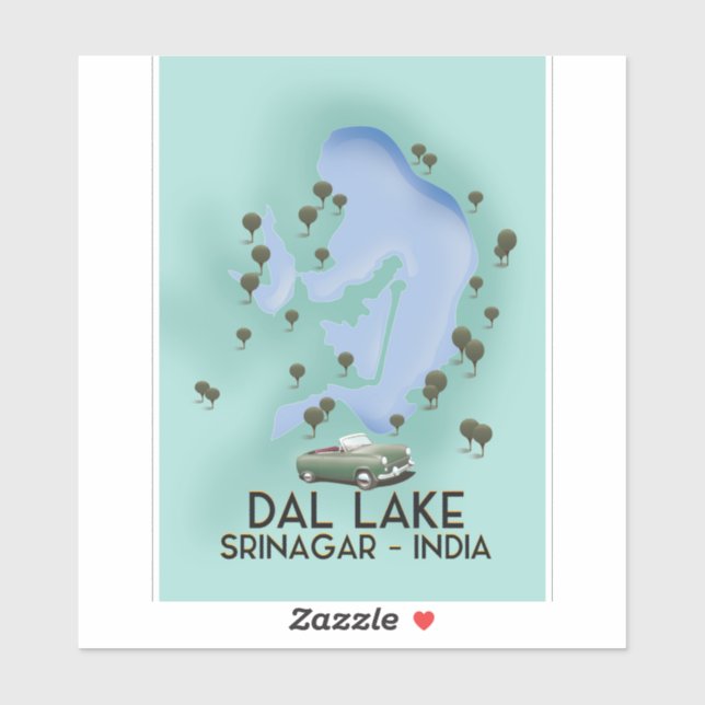 Dal Lake, Srinagar, Indien Reiseplakat Karte Aufkleber (Blatt)