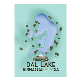Dal Lake, Srinagar, Indien Reiseplakat Karte Fotodruck