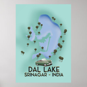 Dal Lake, Srinagar, Indien Reiseplakat Karte Poster