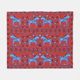 Dala Folkpferd, nordisch/norwegisch, blau/rot Fleecedecke