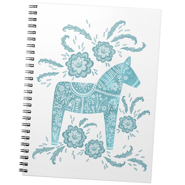 Dala Horse - Aquamarines und weißes Notebook Notizblock (Swedish Dala Horse teal green and white notebook)
