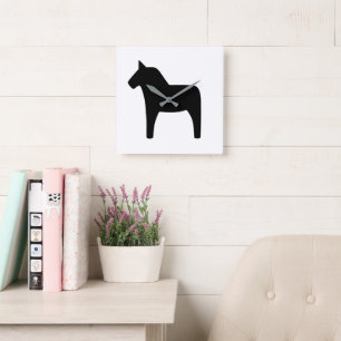 Dala Horse Black Clock Quadratische Wanduhr