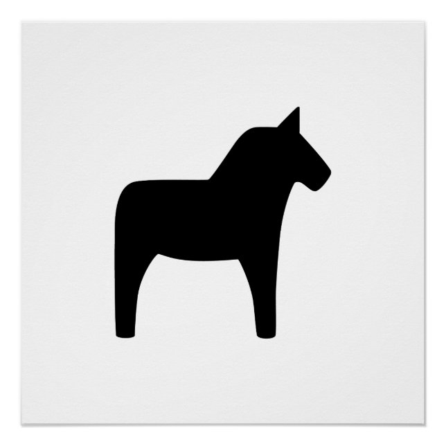 Dala Horse Black on White Glossy Poster (Vorderseite)