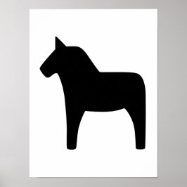 Dala Horse Black on White Poster