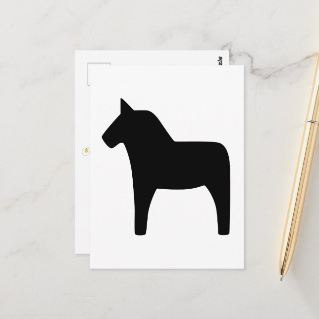 Dala Horse Black Postcard Postkarte (Vorderseite/Rückseite Beispiel)