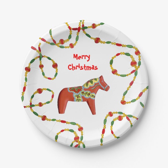 Dala Horse Christmas Paper Plate Pappteller (Vorderseite)