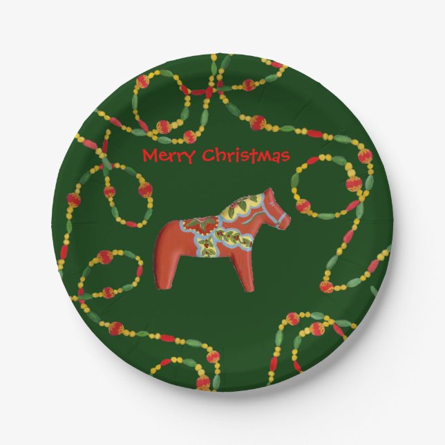 Dala Horse Christmas Plate Pappteller (Vorderseite)