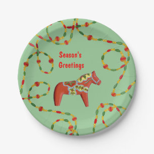 Dala Horse Christmas Plate Pappteller