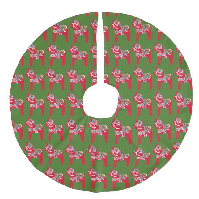 Dala Horse Christmas Tree Skirt Leinenimitat Weihnachtsbaumdecke (Vorderseite)