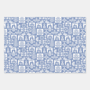 Dala Horse Collage Periwinkle Geschenkpapier Set