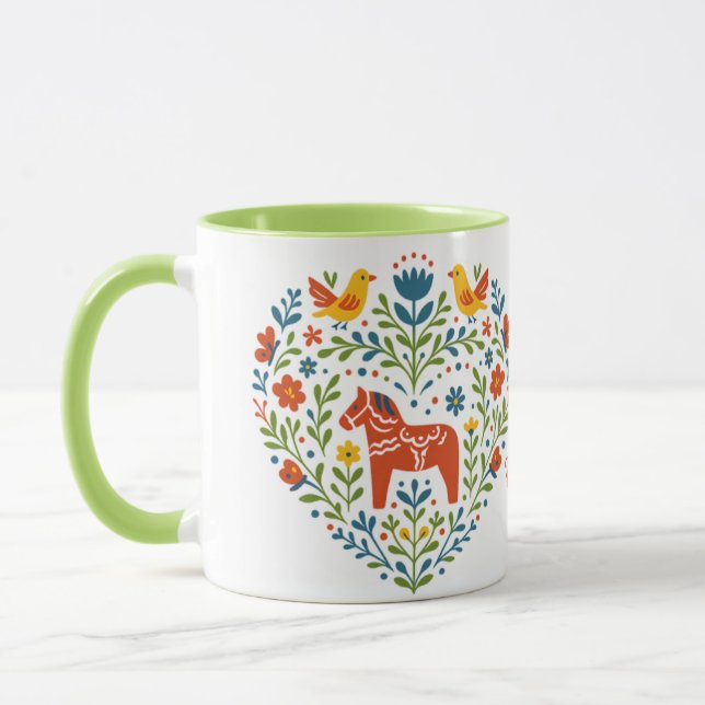 Dala Horse Folk Art Hygge Heart Pattern Mug Tasse (Links)