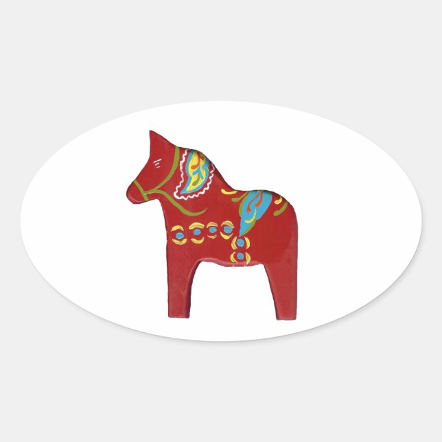 Dala Horse Oval Sticker (Vorderseite)