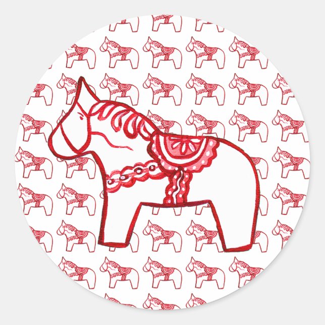 Dala Horse Sticker in Rot und Weiß (Vorderseite)