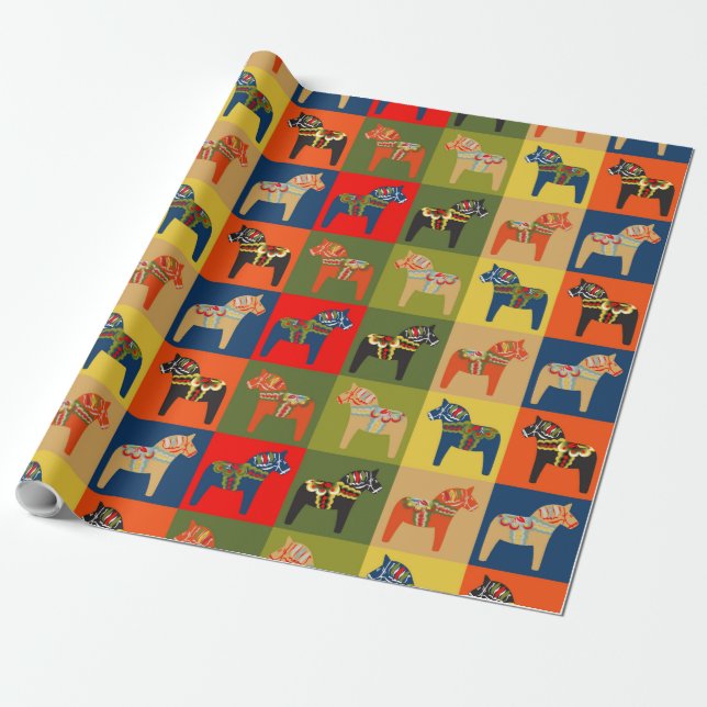  Dala Horse Swedish Folk Art Pattern Geschenkpapier (Ungerollt)