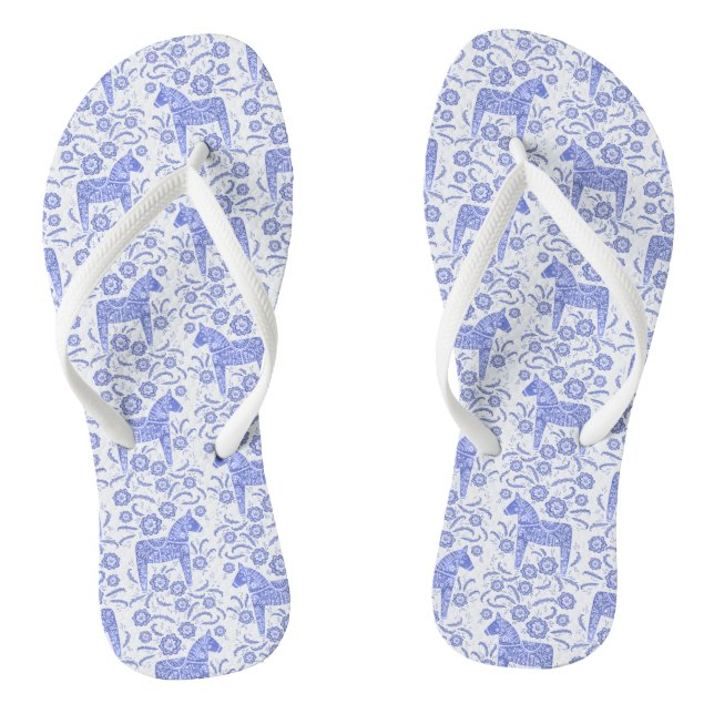 Dala Horse Swedish Indigo Blue and White Pattern Flip Flops (Fußbett)