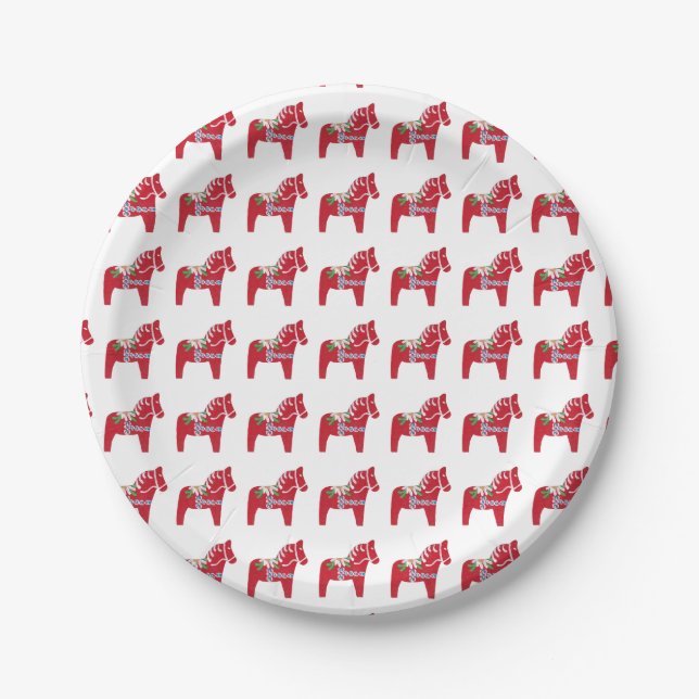 Dala Horse von Julia Persson-Morrill Papierplatte Pappteller (Vorderseite)