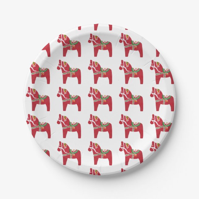 Dala Horse von Julia Persson-Morrill Papierplatte Pappteller (Vorderseite)
