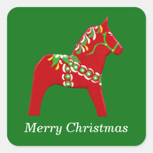 Dala Horse Weihnachtssticker Quadratischer Aufkleber