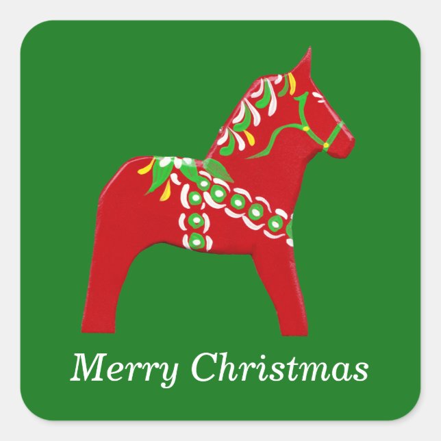 Dala Horse Weihnachtssticker Quadratischer Aufkleber (Vorderseite)