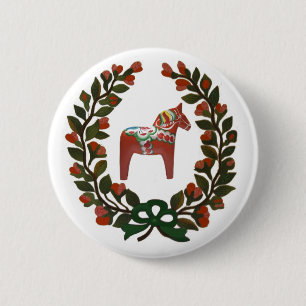 Dala Horse Wreath Button
