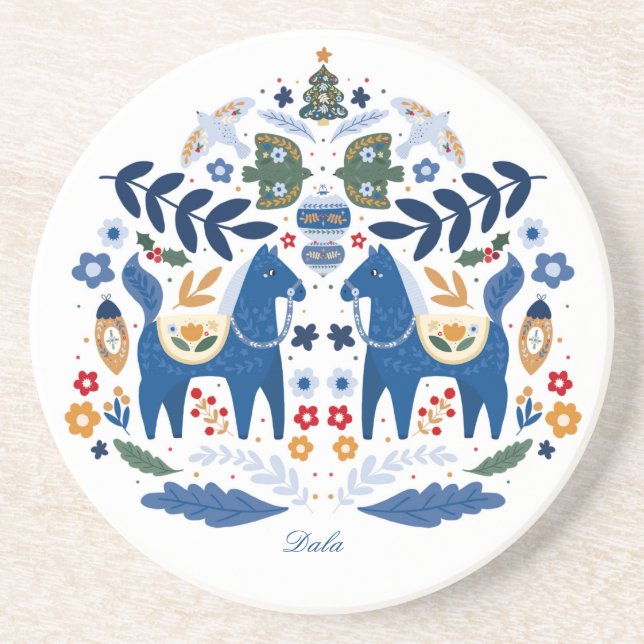 Dala Horse - Zuhause Sweet Zuhause Getränkeuntersetzer (Vorne)