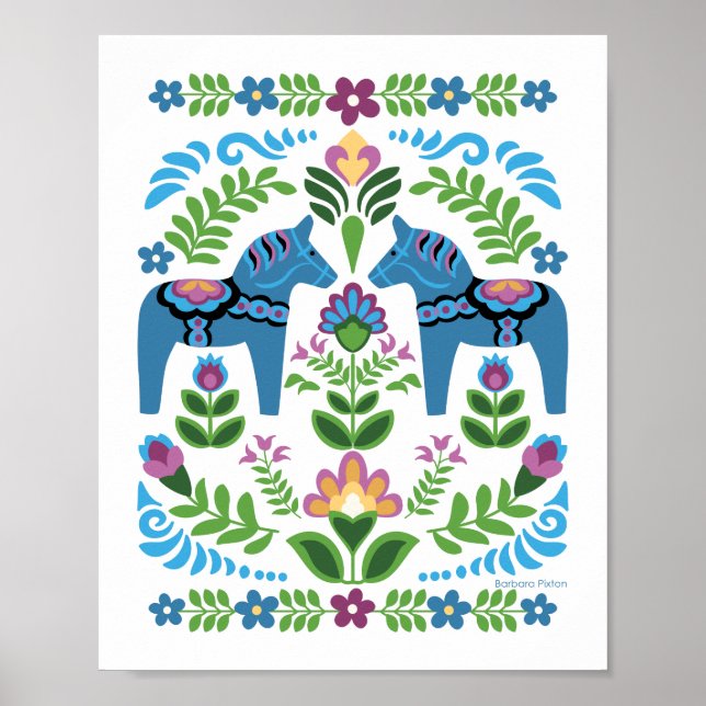 Dala Horses Blue Poster (Vorne)