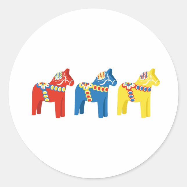 Dala Horses Runder Aufkleber (Vorderseite)