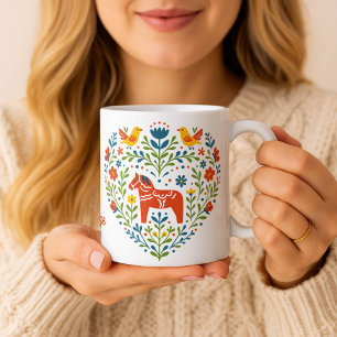 Dala-Pferd-Volkskunst-Hygge-Herzmuster-Tasse Tasse