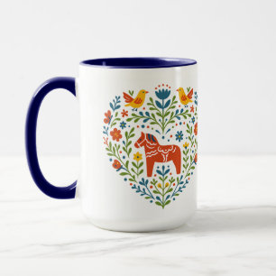 Dala-Pferd-Volkskunst-Hygge-Herzmuster-Tasse Tasse