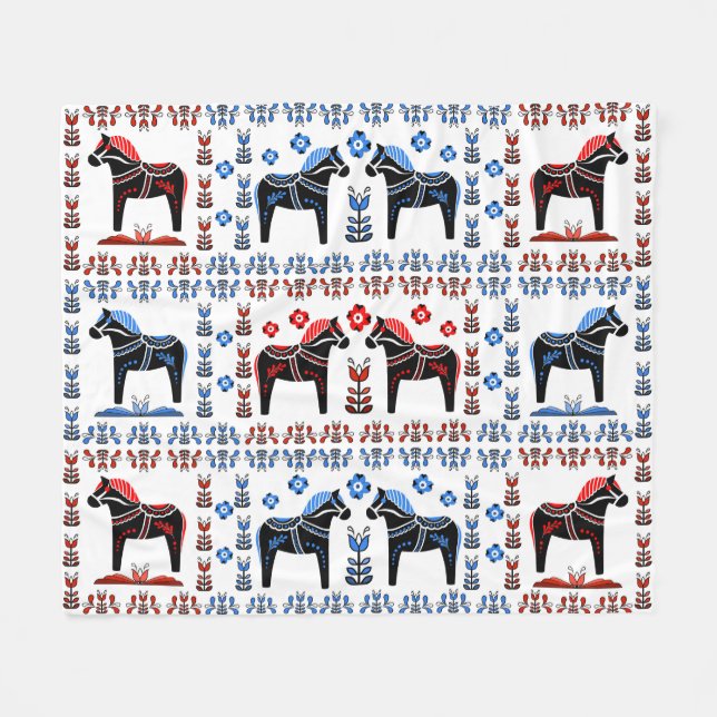 Dala schwarzes Volkspferd, Norweger, Blau/Rot Fleecedecke (Vorderseite (Horizontal))