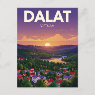 Dalat Vietnam Sonnenuntergang Landschaft Vintage Postkarte