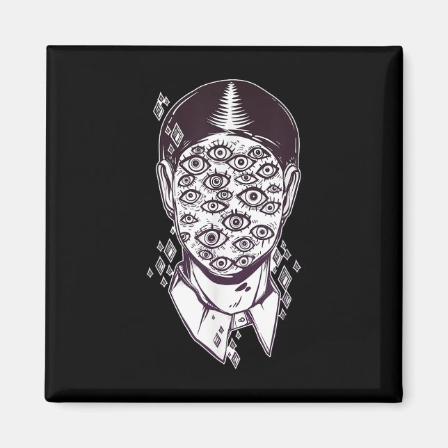 Dali Surreal - Noir Retro Eyes on Face Tattoo Art Magnet (Vorne)