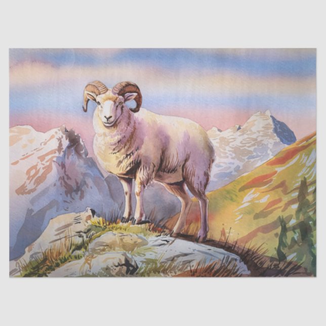 Dall Sheep Ram auf einer majestätischen Bergkuliss Seidenpapier (Vorderseite)
