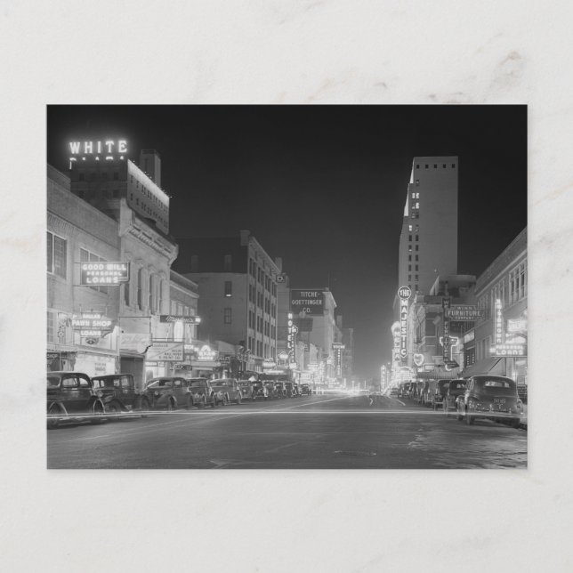 Dallas bei Nacht, 1942 Postkarte (Vorderseite)