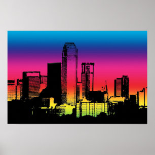 Dallas Color Skyline Poster