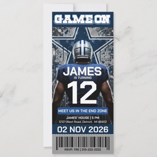 Dallas Football Ticket Birthday Invitation (Vorderseite)