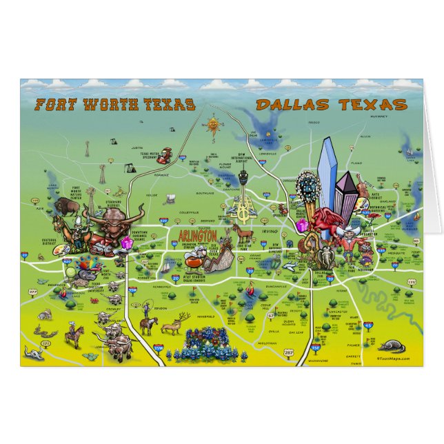 Dallas Fort Worth Cartoon Karte (Vorderseite (Horizontal))