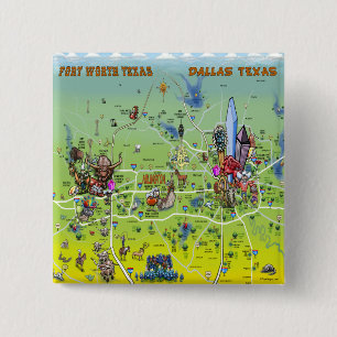 Dallas Fort Worth Cartoon Karte Button