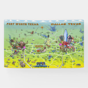 Dallas Fort Worth Texas Cartoon Karte Banner
