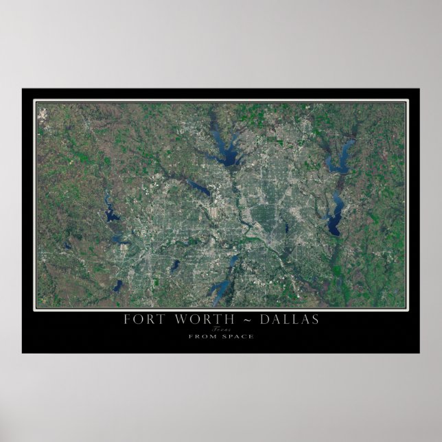 Dallas Fort Worth Texas von Space Satellite Karte Poster (Vorne)
