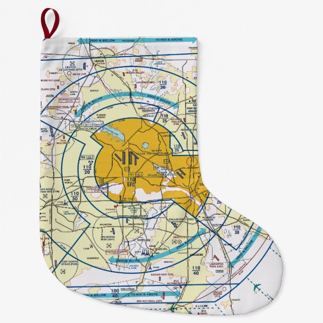 Dallas Ft. Worth Flyway Chart Großer Weihnachtsstrumpf (Vorderseite)