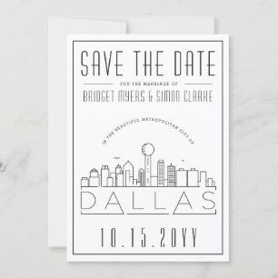 Dallas Hochzeit stilisierte Skyline Save-the-Date- Einladung