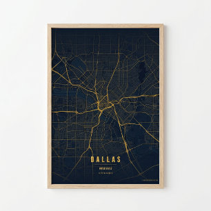 Dallas Karte Druck Gold Texas Poster Wandkunst