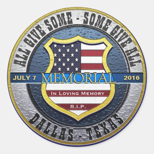 Dallas Police Memorial Thin Blue Line Runder Aufkleber (Vorderseite)